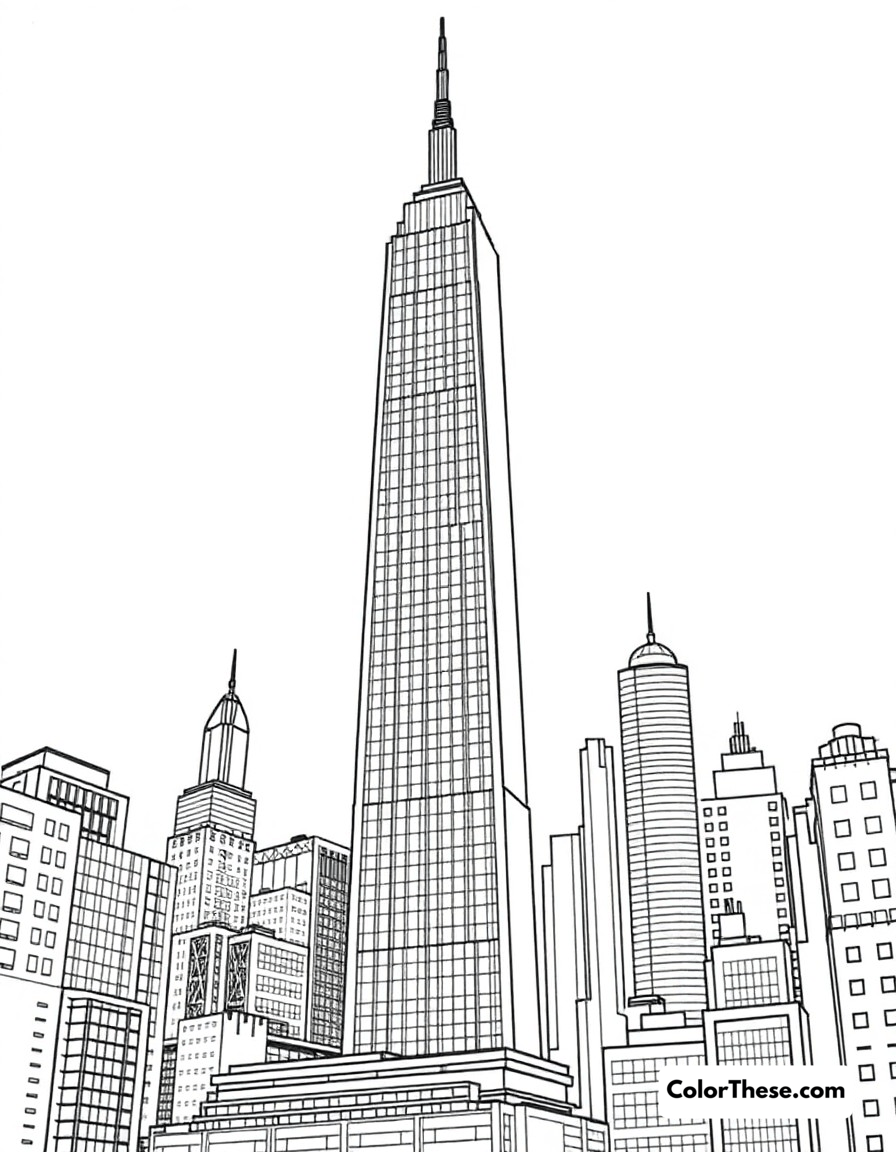 Free printable avengers tower coloring page for kids and adults - A the impressive avengers tower standing tall in new york city.