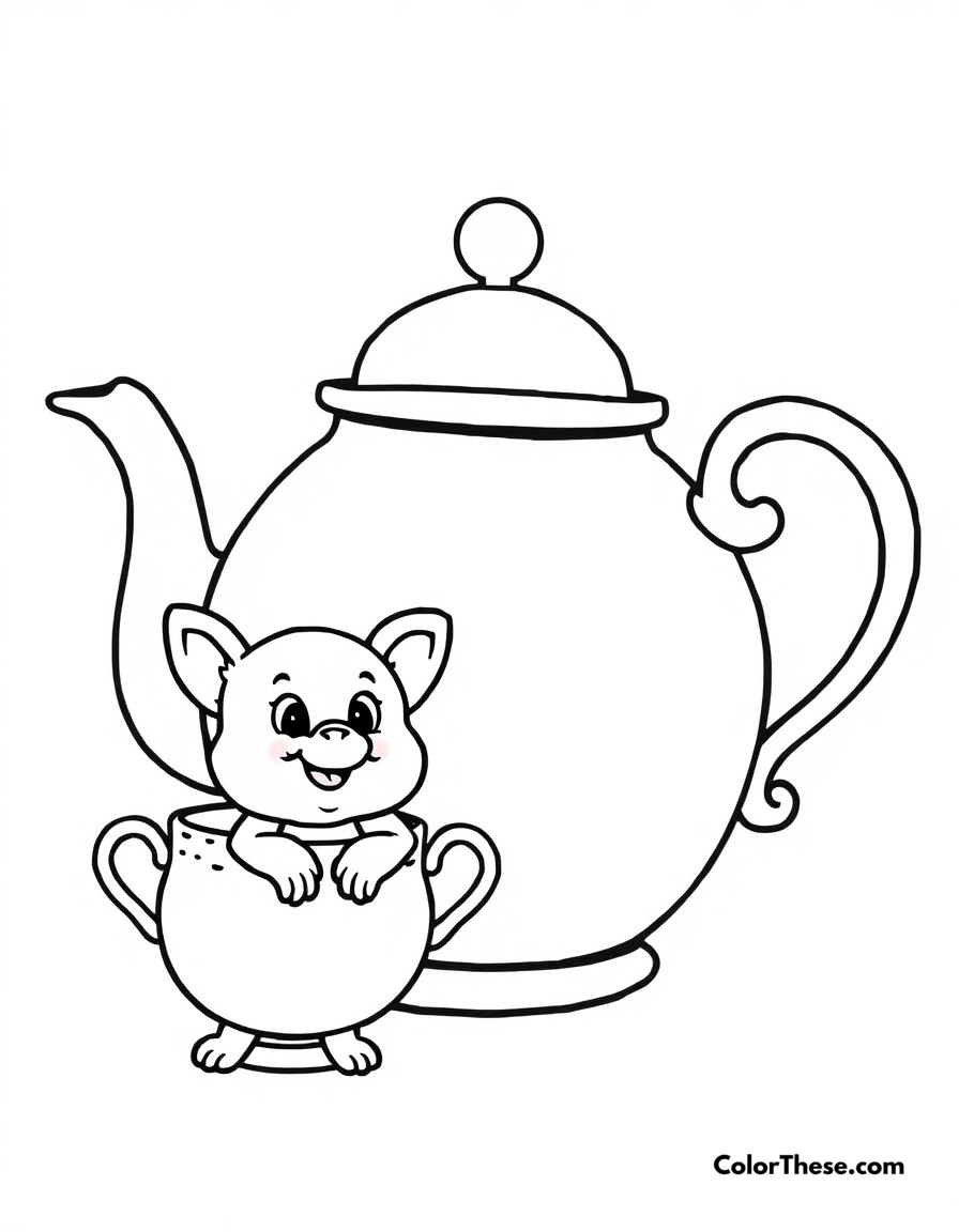 Free printable mrs. potts and chip coloring page for kids and adults - A the motherly teapot mrs. potts with her playful teacup son chip.