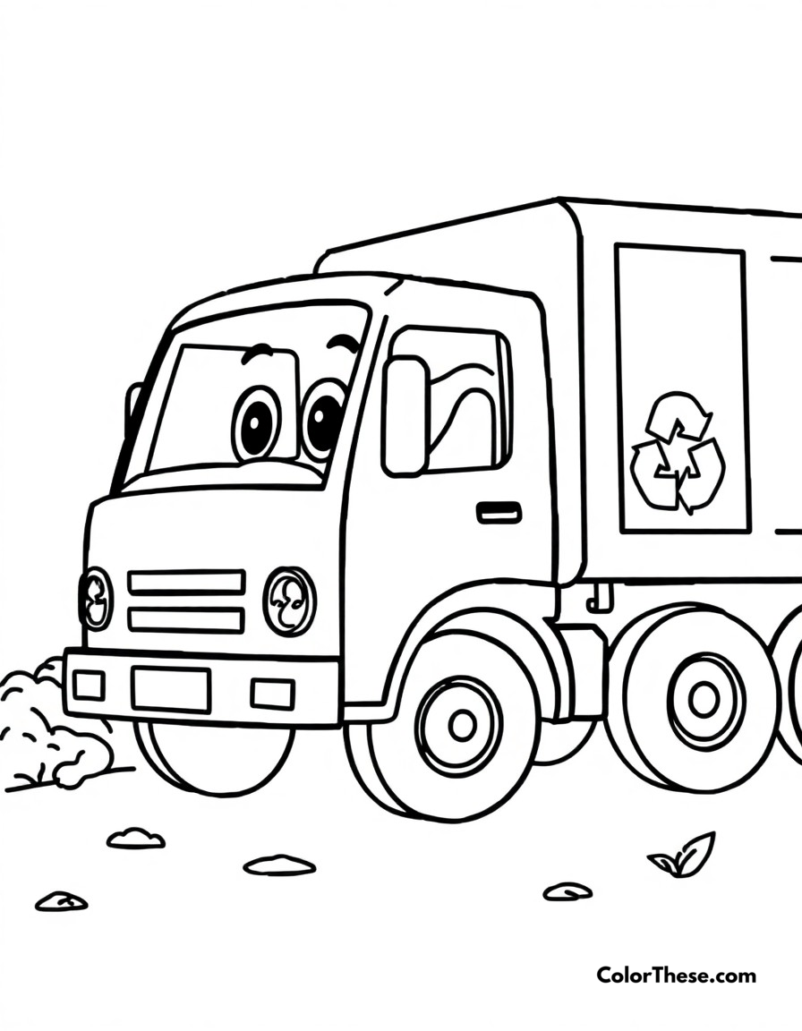 Free printable garbage truck day coloring page for kids and adults - A blippi learning about recycling with a garbage truck.