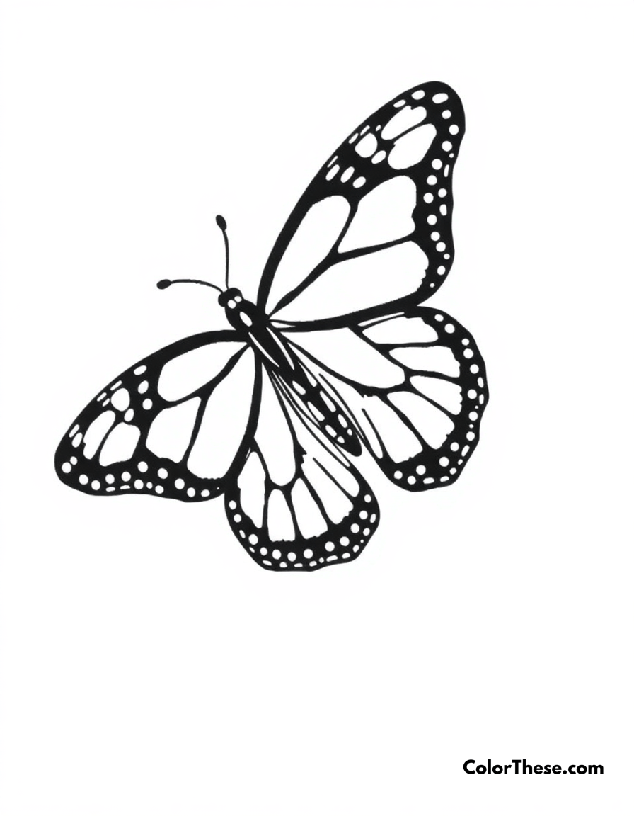 Free printable butterfly monarch beauty coloring page for kids and adults - A a detailed monarch butterfly with its distinctive orange and black pattern wings.