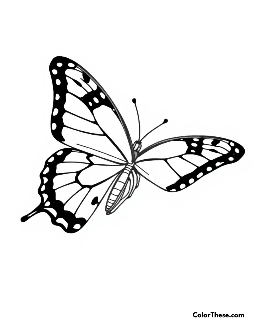 Free printable butterfly swallowtail dance coloring page for kids and adults - A a graceful swallowtail butterfly showing off its distinctive tail-like wing extensions.