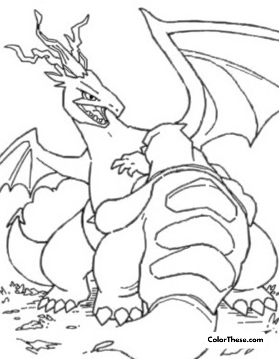 Free printable charizard vs blastoise coloring page for kids and adults - A an epic battle scene between charizard and its rival blastoise.