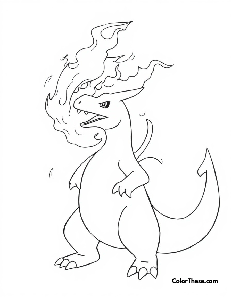 Free printable charizard fire spin coloring page for kids and adults - A charizard creating a spectacular spiral of flames with fire spin.