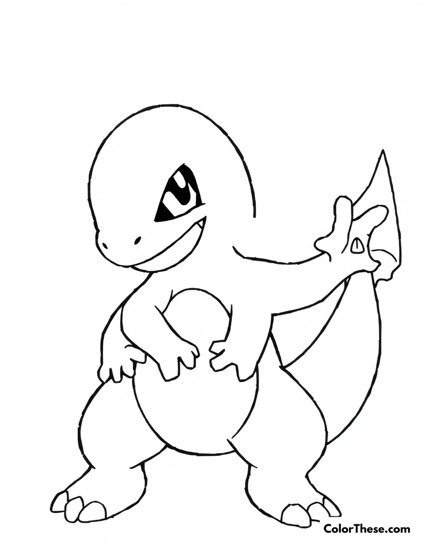 Free printable charmander's first battle coloring page for kids and adults - A charmander experiencing its very first pokémon battle with determination.