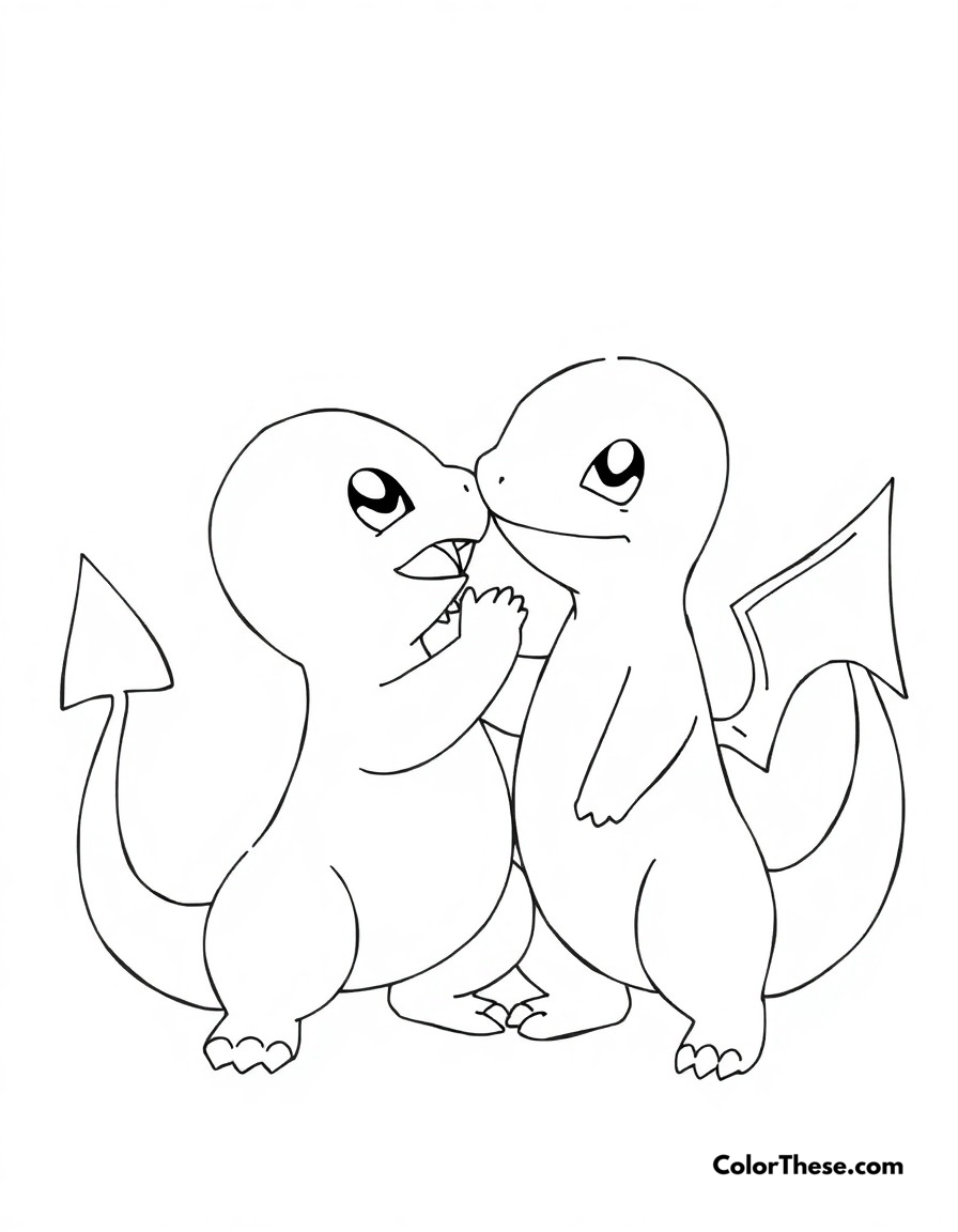 Free printable charmander's morning stretch coloring page for kids and adults - A charmander starting its day with a big stretch and yawn.