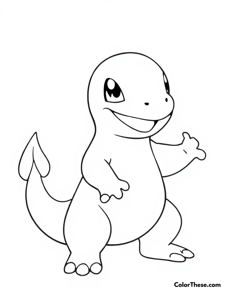 Free printable charmander training day coloring page for kids and adults - A charmander practicing its moves with determination and focus.