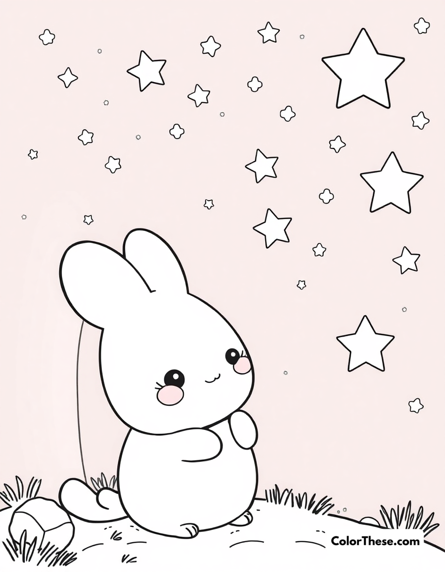 Free printable cinnamoroll stargazing coloring page for kids and adults - A cinnamoroll watching the stars on a beautiful night.