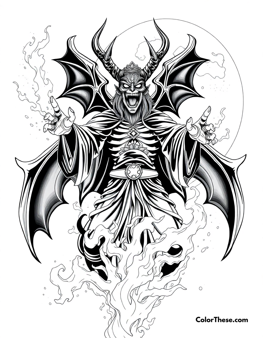 Free printable akaza's blood demon art coloring page for kids and adults - A upper moon three akaza displaying his powerful blood demon art.