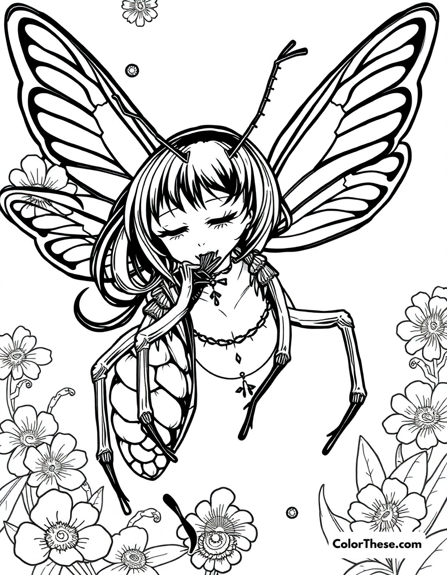 Free printable shinobu's insect breathing coloring page for kids and adults - A shinobu kocho using her unique insect breathing style.