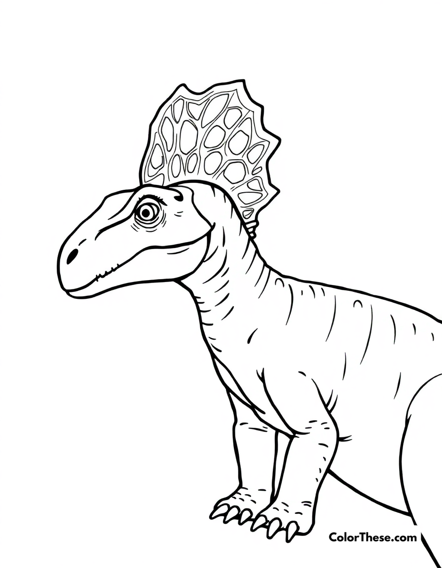 Free printable crested corythosaurus coloring page for kids and adults - A a corythosaurus showing its distinctive hollow head crest.