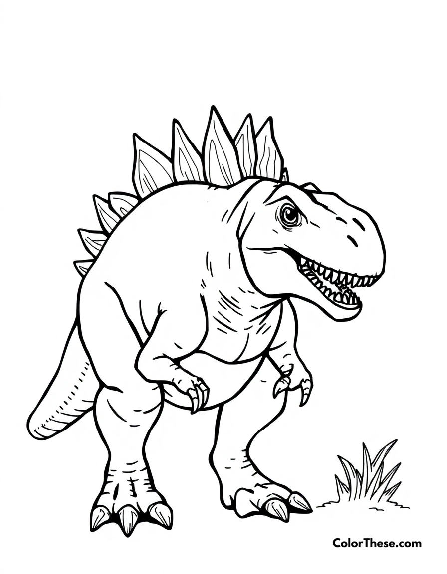 Free printable spiked kentrosaurus coloring page for kids and adults - A a well-defended kentrosaurus with its impressive spikes.