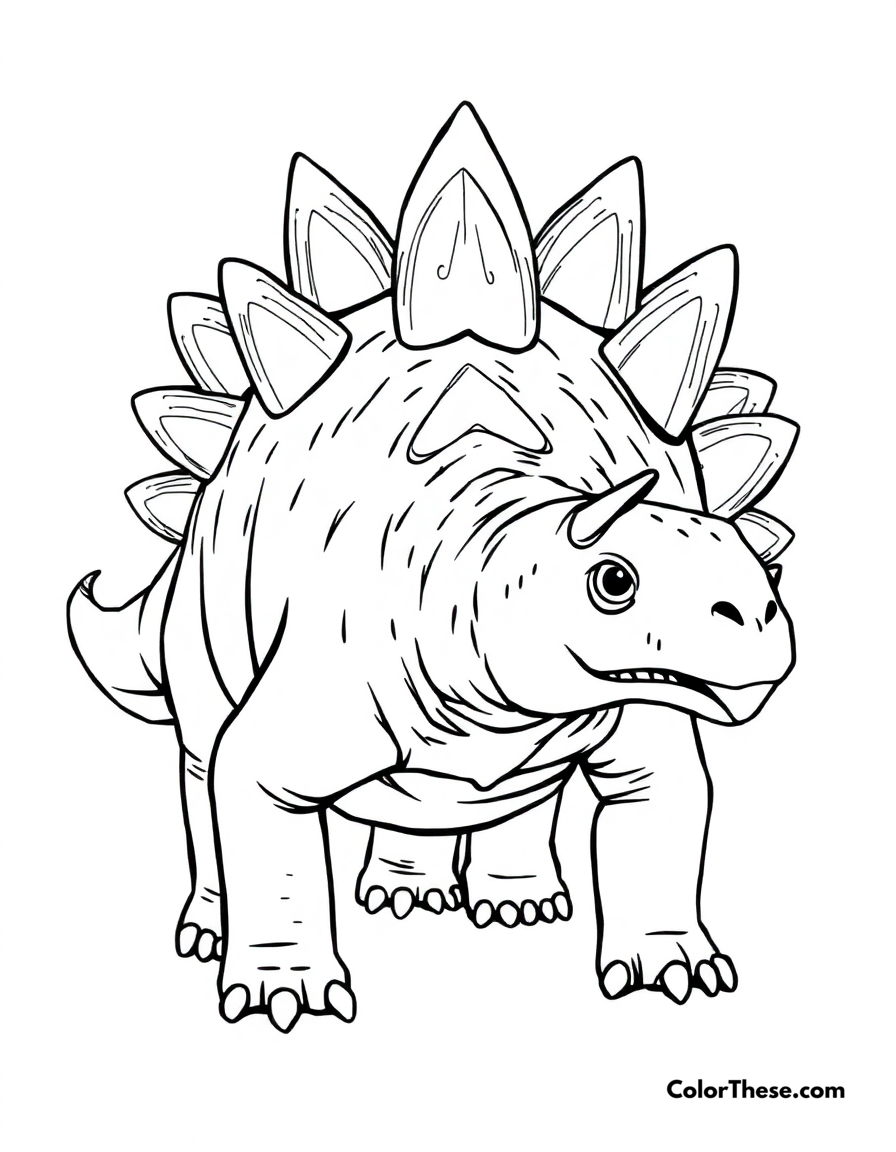 Free printable spiky stegosaurus coloring page for kids and adults - A a defensive stegosaurus showing its impressive back plates.