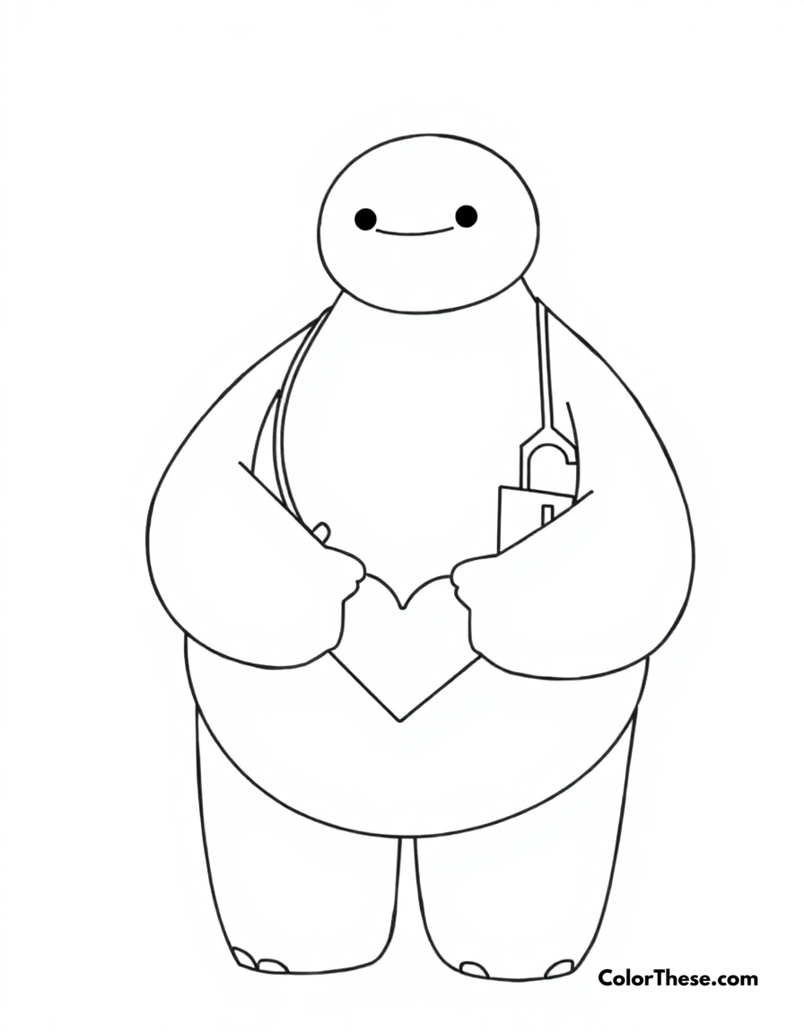 Free printable baymax's care coloring page for kids and adults - A baymax providing healthcare with his gentle nature.