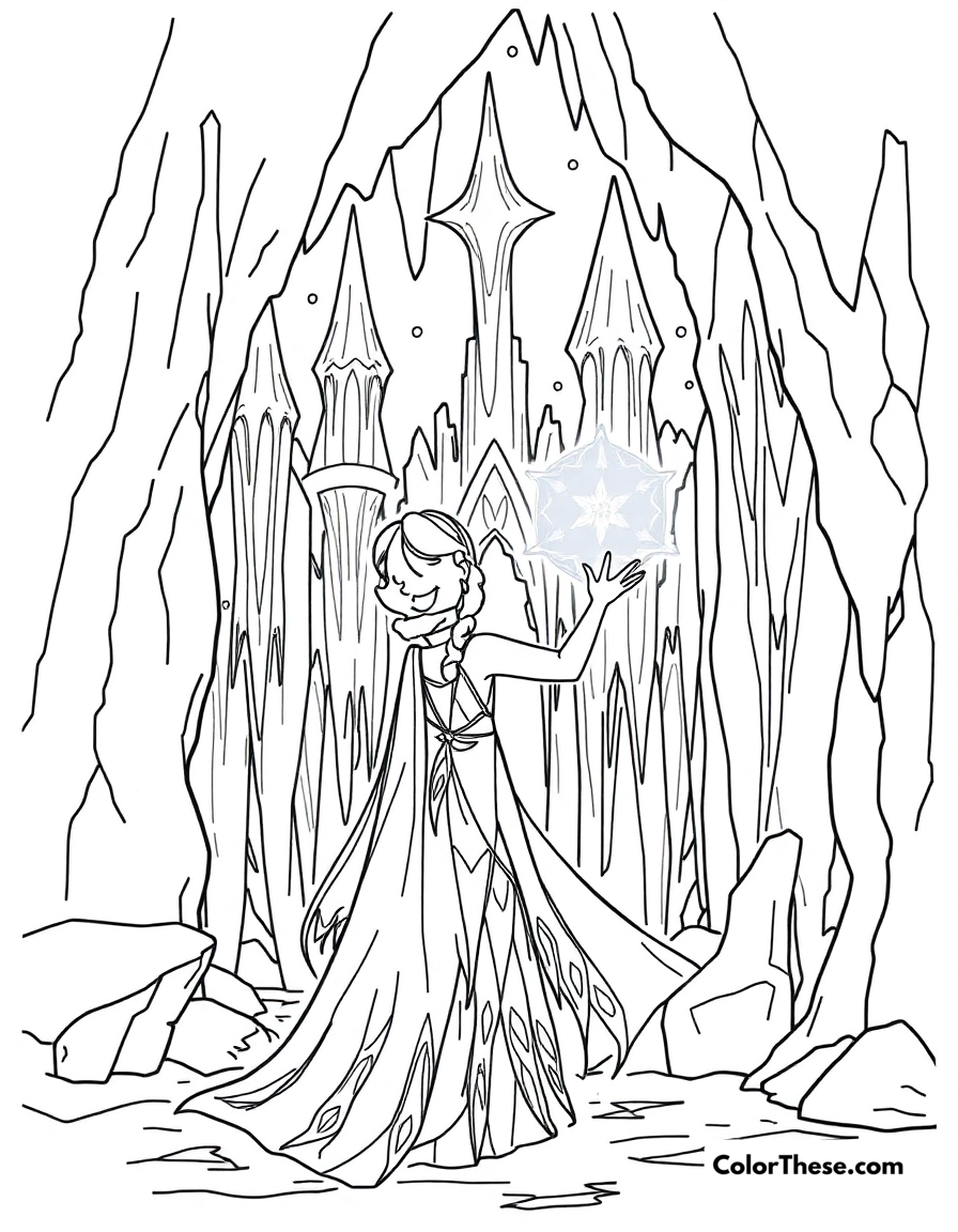 Free printable elsa's ice palace coloring page for kids and adults - A elsa creating her magnificent ice palace with her powers.