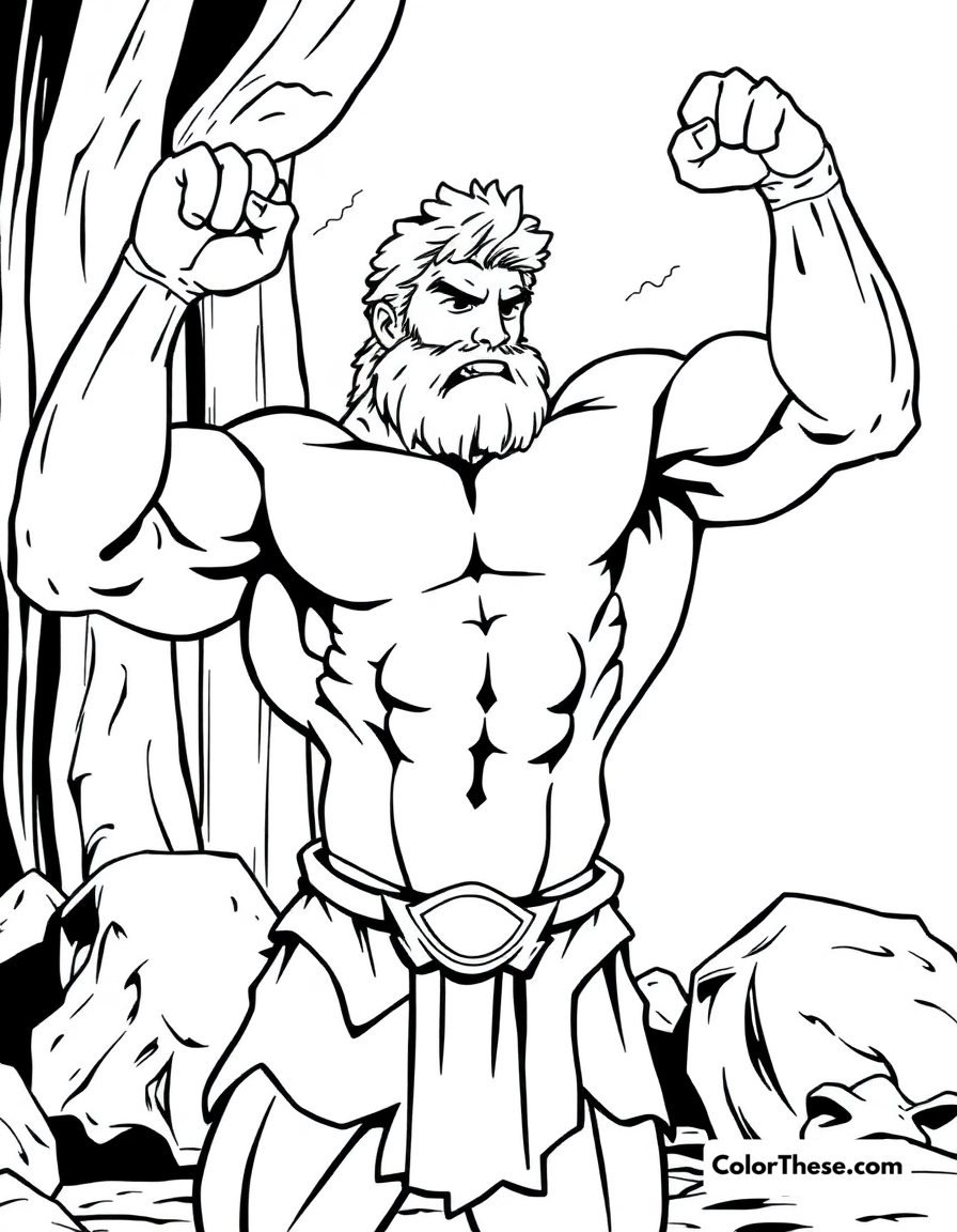 Free printable hercules's strength coloring page for kids and adults - A hercules showing his godlike strength in training.