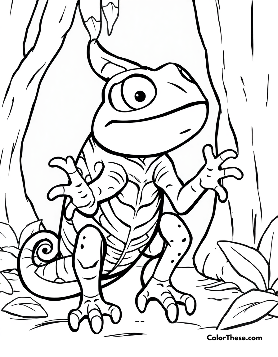 Free printable pascal's colors coloring page for kids and adults - A pascal showing off his colorful camouflage abilities.