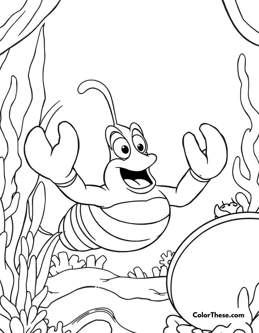 Free printable sebastian's concert coloring page for kids and adults - A sebastian conducting his underwater orchestra.