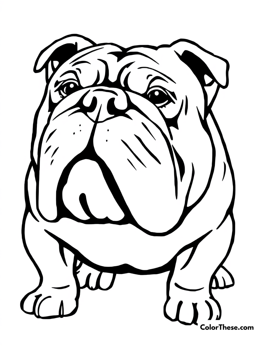 Free printable bulldog coloring page for kids and adults - A a bulldog with its wrinkled face and strong build.