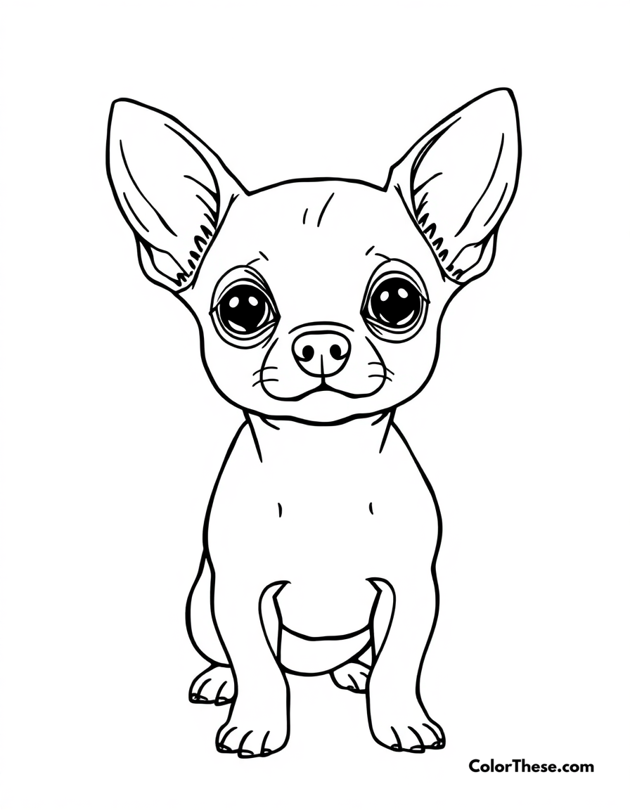 Free printable chihuahua coloring page for kids and adults - A a tiny chihuahua with big ears and a confident stance.