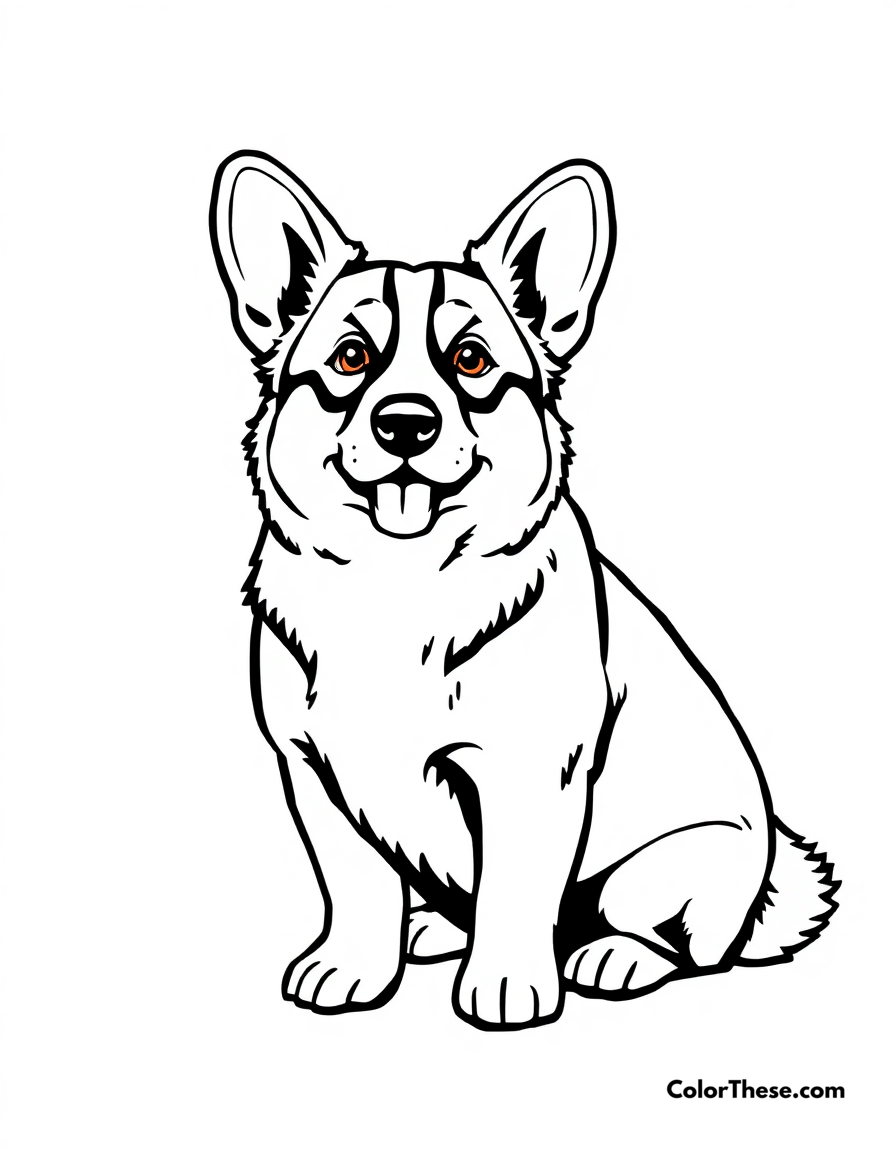 Free printable corgi coloring page for kids and adults - A a corgi with its short legs and fluffy tail.