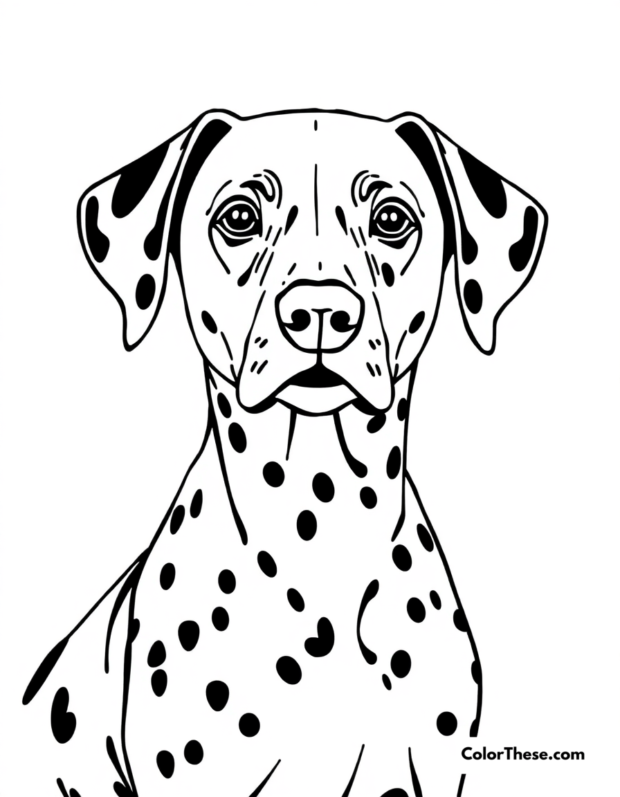 Free printable dalmatian coloring page for kids and adults - A a dalmatian with its iconic spots and sleek coat.