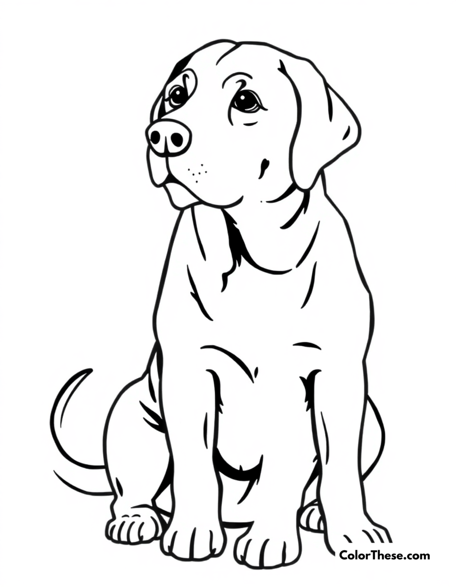 Free printable loyal labrador coloring page for kids and adults - A a labrador retriever sitting patiently with a wagging tail.