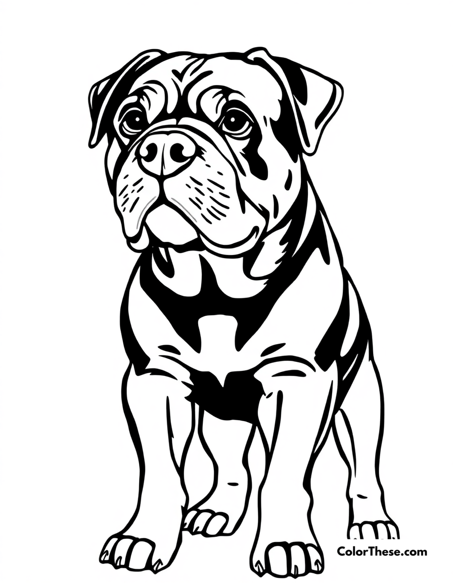 Free printable rottweiler coloring page for kids and adults - A a rottweiler standing strong with a confident expression.