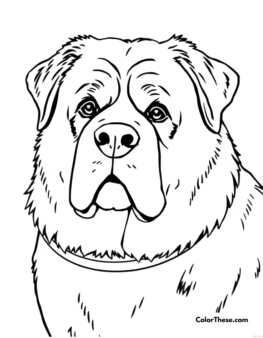 Free printable saint bernard coloring page for kids and adults - A a saint bernard with a gentle expression and a barrel around its neck.