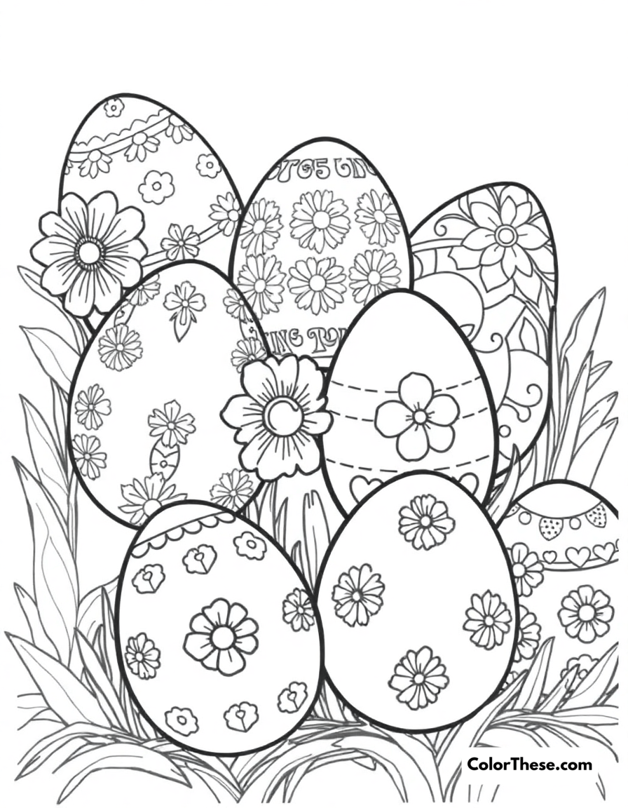 Free printable easter eggs coloring page for kids and adults - A a collection of beautifully decorated easter eggs.