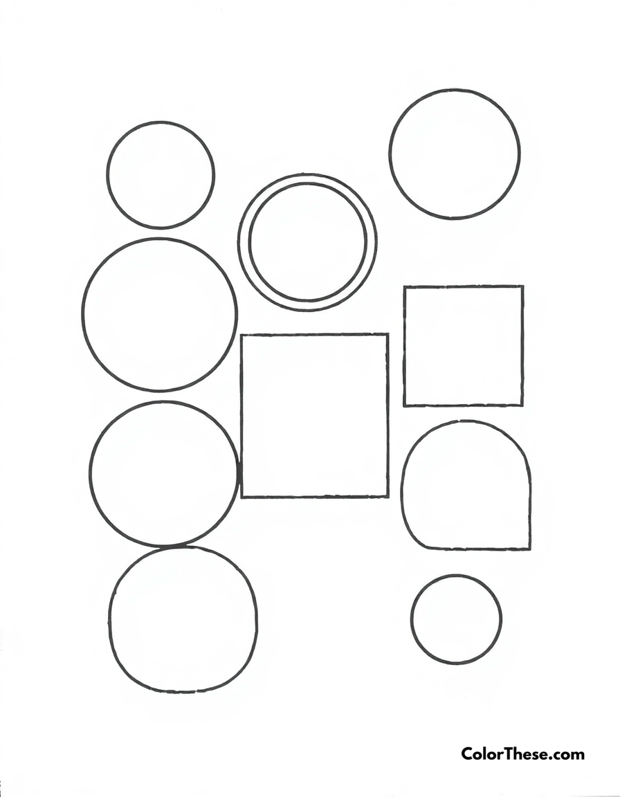 Free printable basic shapes coloring page for kids and adults - A a collection of simple shapes like circles, squares, and triangles.