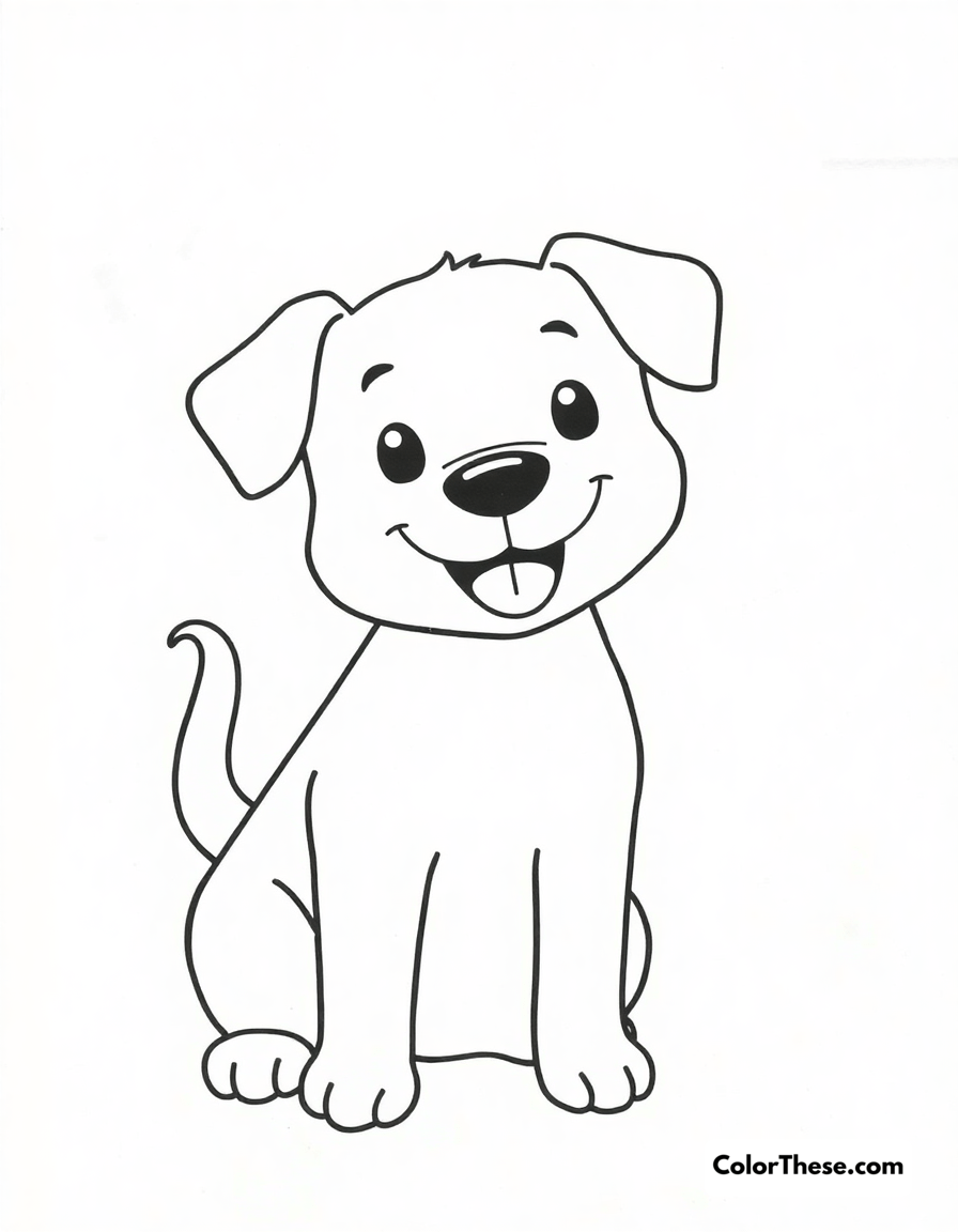 Free printable friendly dog coloring page for kids and adults - A a simple dog design with a wagging tail and a big smile.