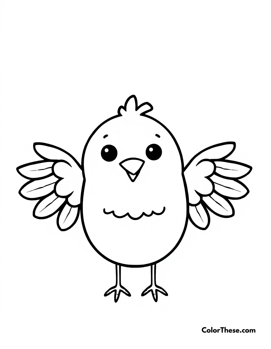 Free printable little bird coloring page for kids and adults - A a simple bird design with wings and a cheerful expression.