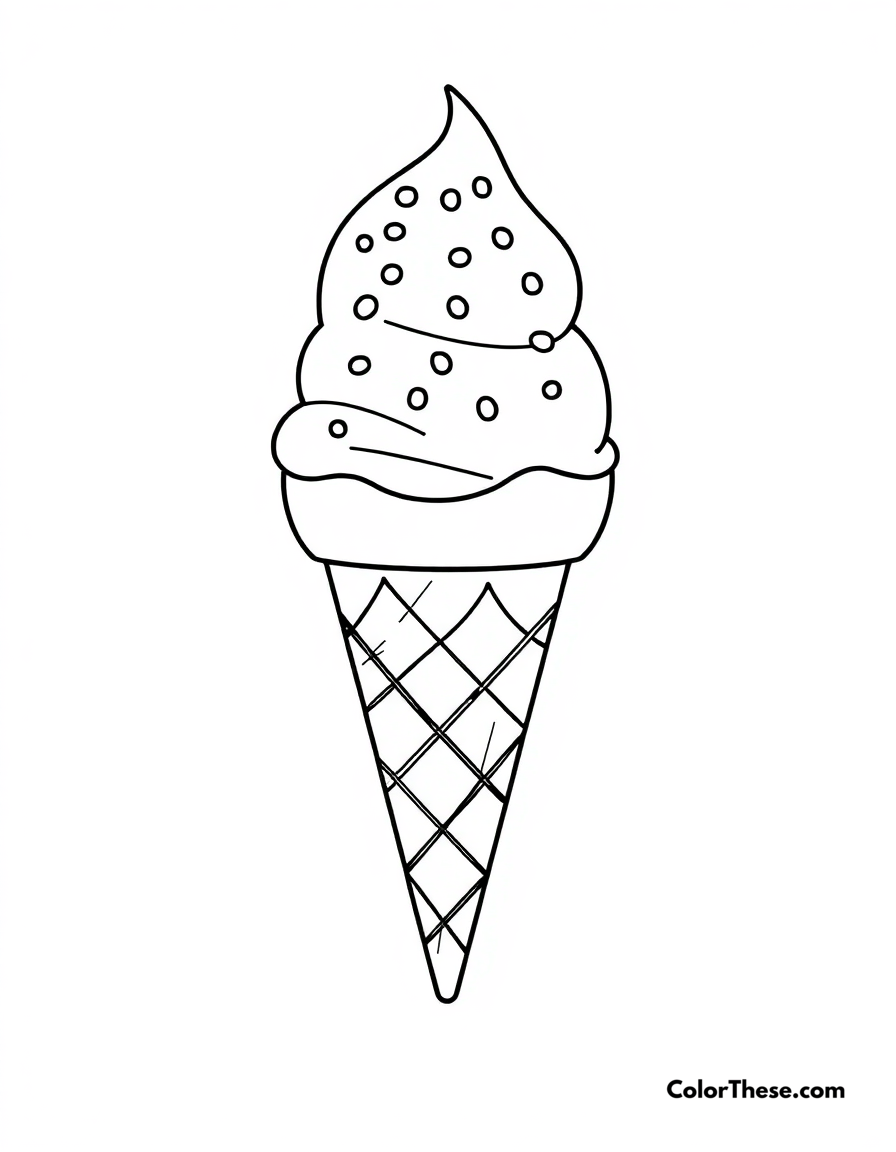 Free printable simple ice cream coloring page for kids and adults - A a basic ice cream design with a cone and sprinkles.