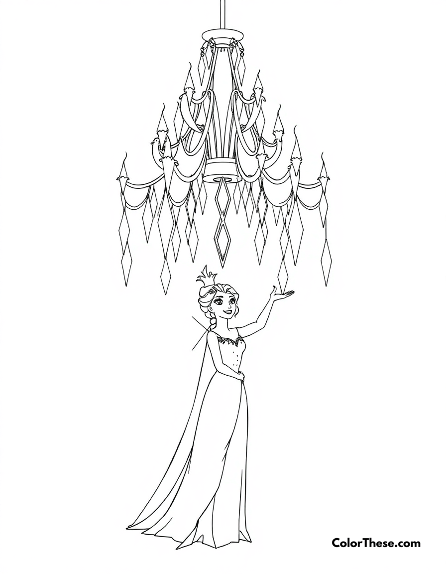 Free printable elsa's ice chandelier coloring page for kids and adults - A elsa creating a stunning ice chandelier with her powers.