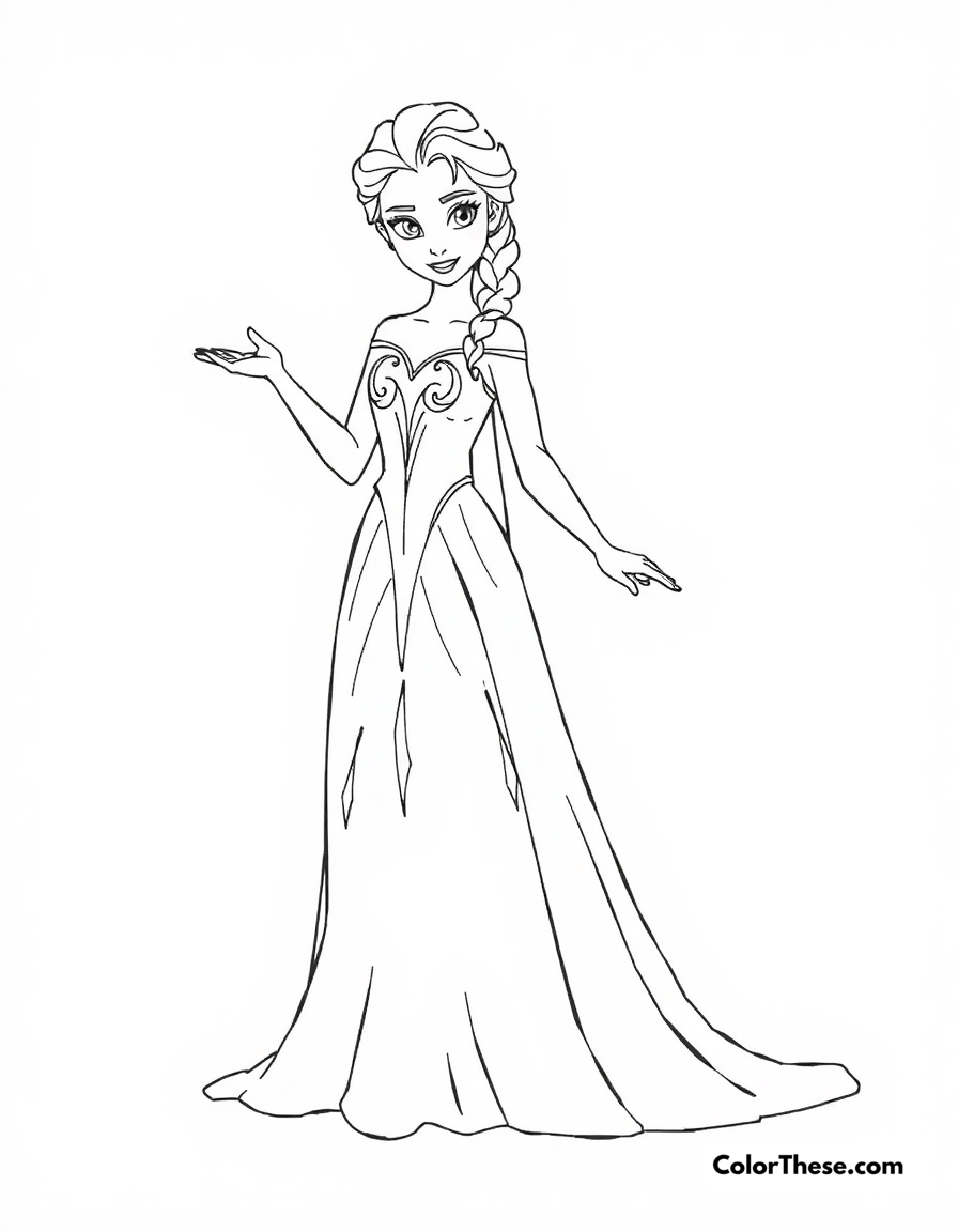 Free printable elsa's ice dress transformation coloring page for kids and adults - A elsa transforming her dress into a stunning ice gown.