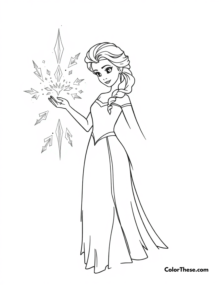 Free printable elsa's ice magic coloring page for kids and adults - A elsa using her ice powers to create a magical display.