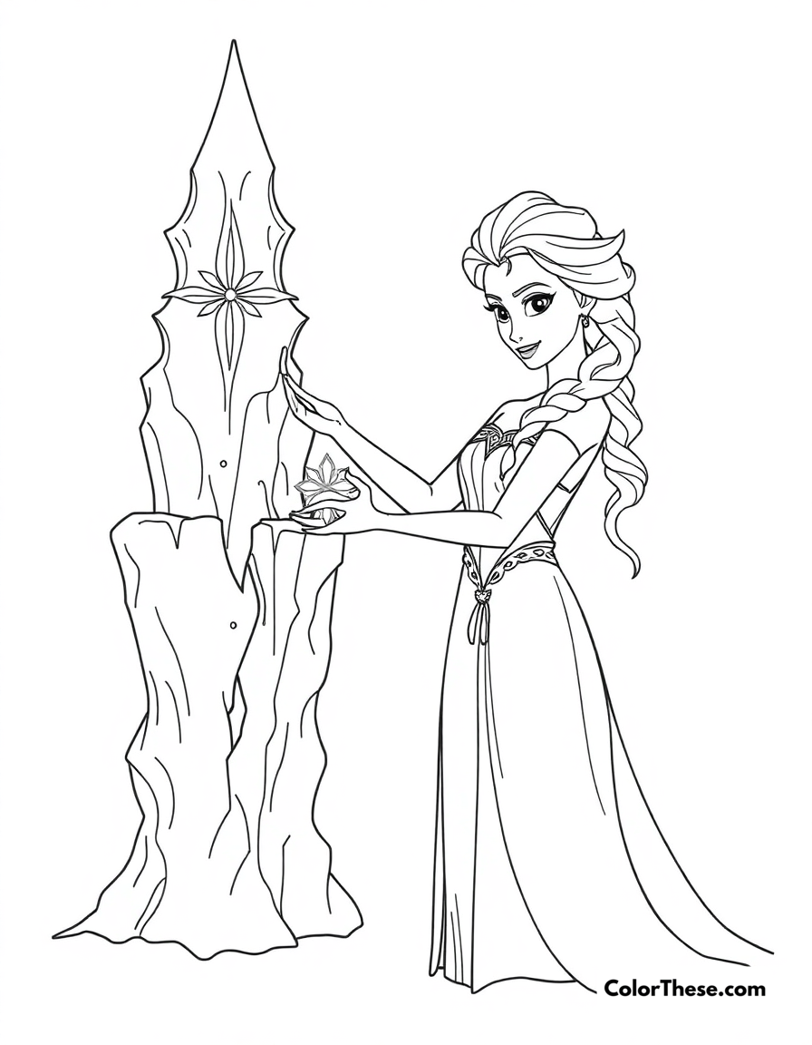 Free printable elsa's ice sculptures coloring page for kids and adults - A elsa creating beautiful ice sculptures with her powers.