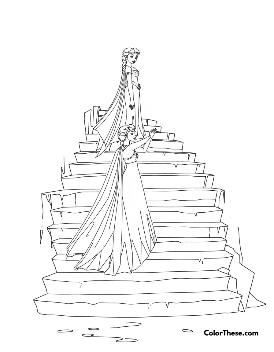 Free printable elsa's ice staircase coloring page for kids and adults - A elsa creating a stunning ice staircase with her powers.