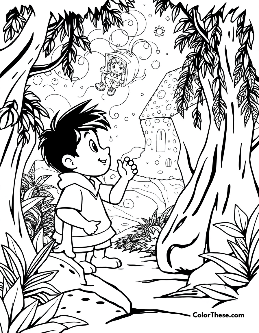 Free printable bruno and the visions coloring page for kids and adults - A bruno having a vision of the future in encanto (disney).