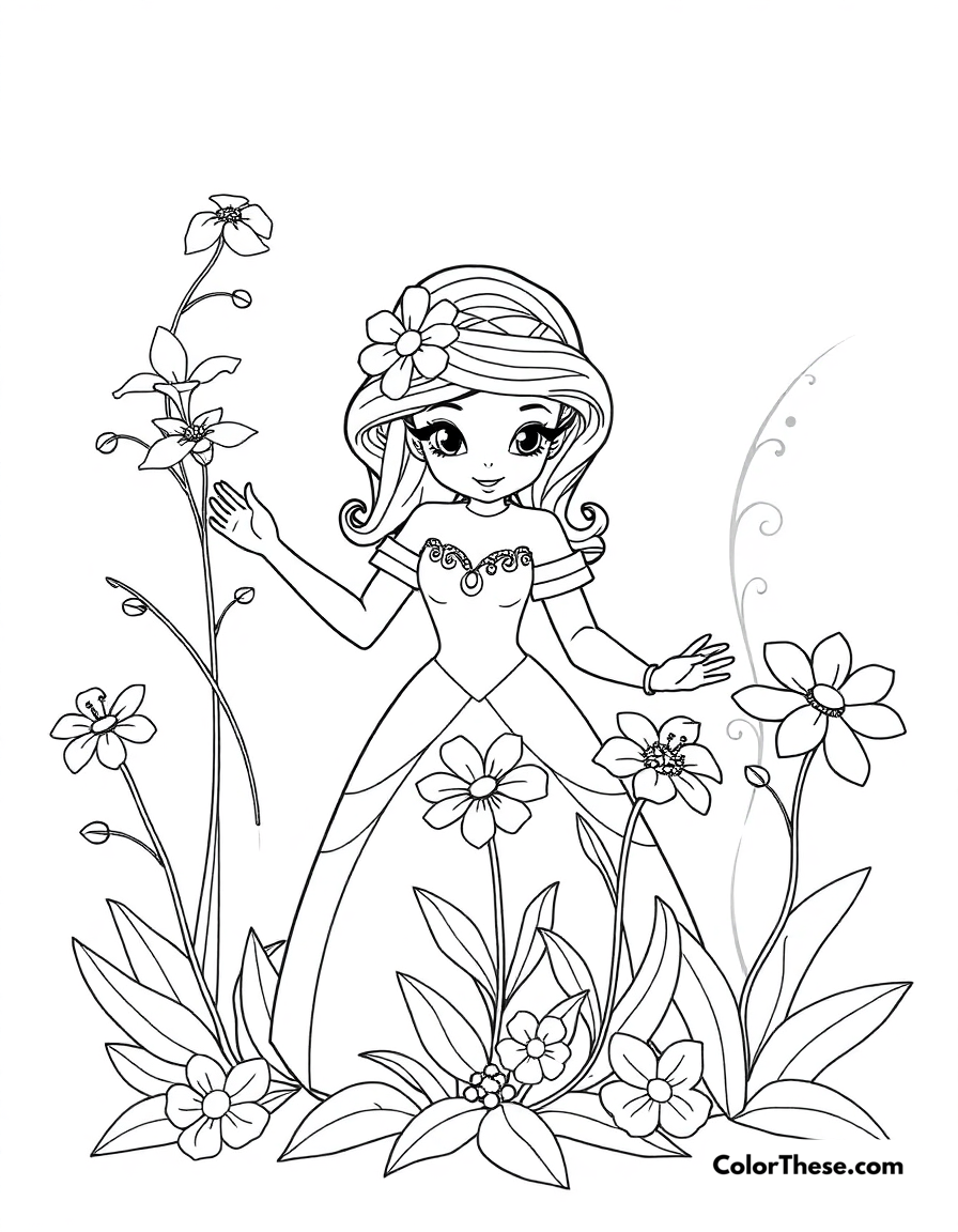 Free printable isabela's new flowers coloring page for kids and adults - A isabela creating new, unique flowers with her powers in encanto (disney).