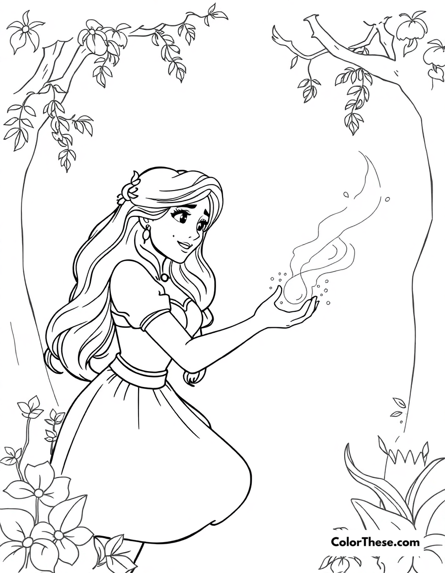 Free printable julieta healing coloring page for kids and adults - A julieta using her healing powers to help someone in encanto (disney).