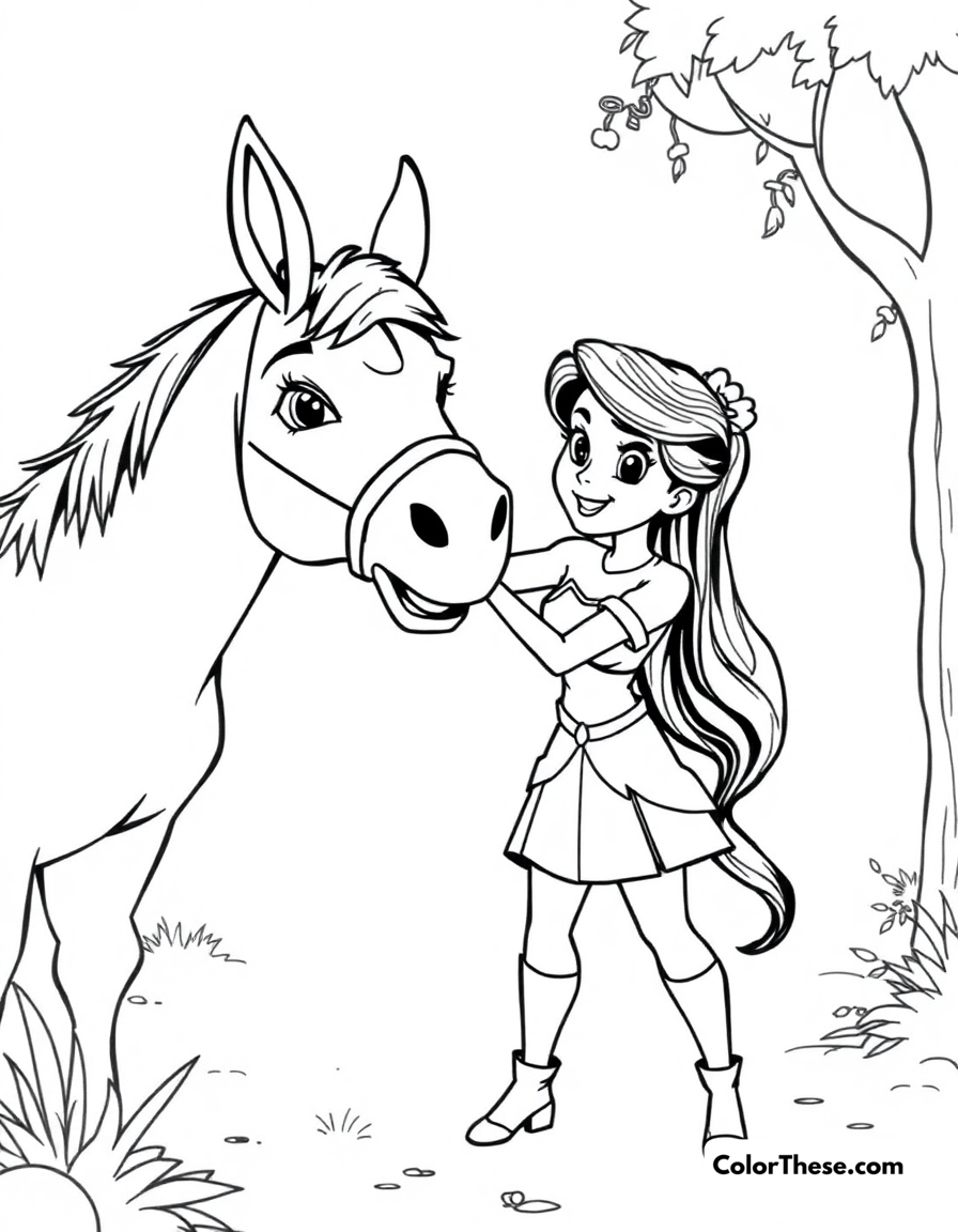 Free printable luisa lifting the donkeys coloring page for kids and adults - A luisa using her super strength to lift donkeys in encanto (disney).