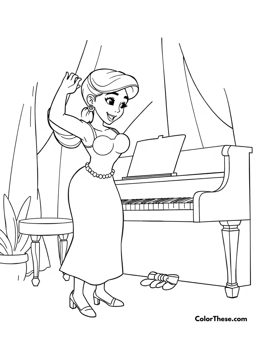 Free printable luisa and the piano coloring page for kids and adults - A luisa lifting a piano with her super strength in encanto (disney).