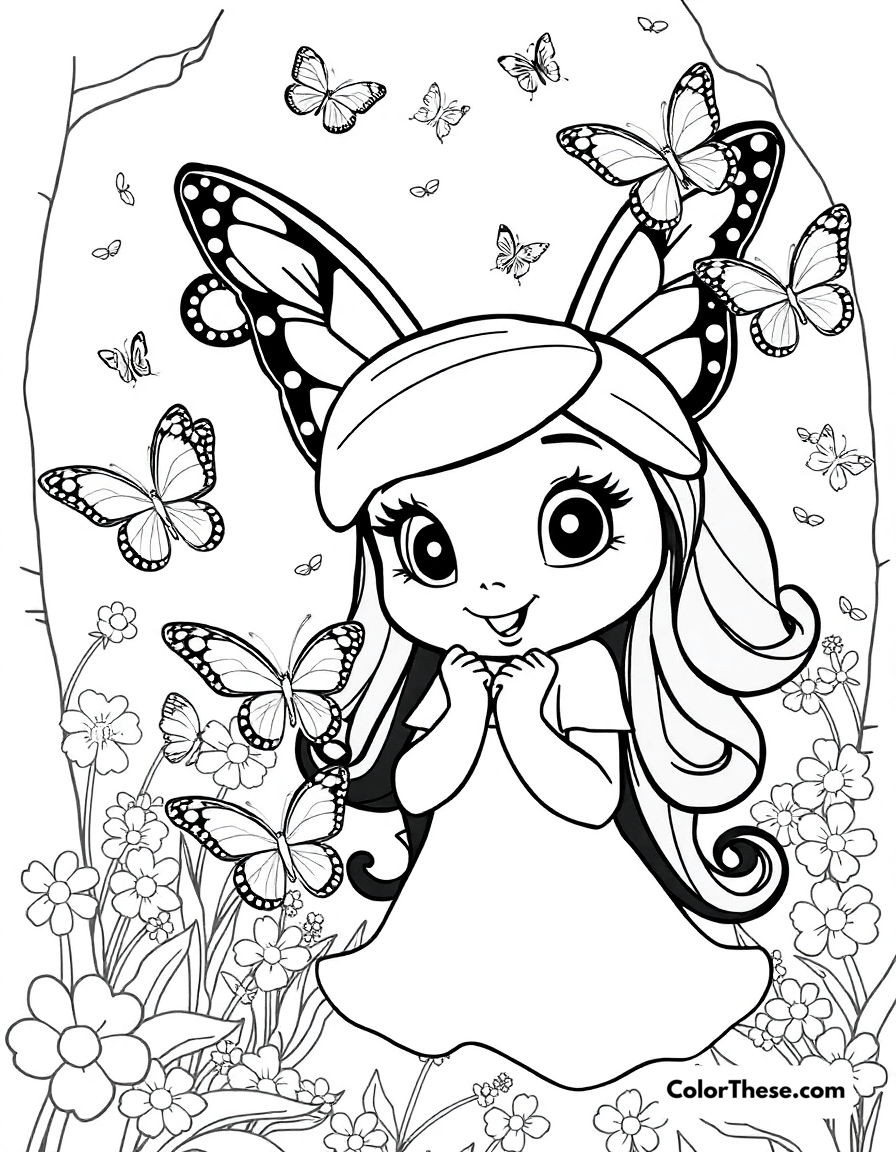 Free printable mirabel and the butterflies coloring page for kids and adults - A mirabel surrounded by magical butterflies in encanto (disney).