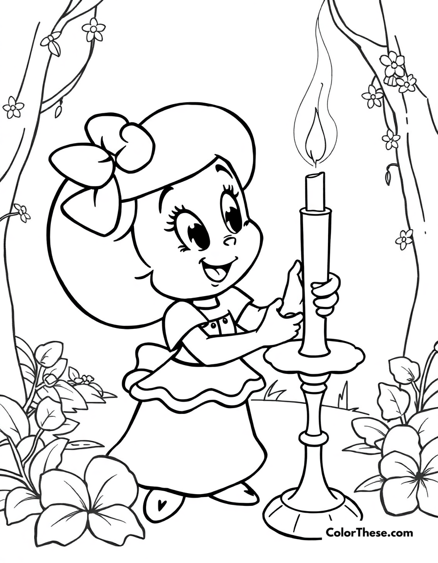 Free printable mirabel and the candle coloring page for kids and adults - A mirabel holding the magical candle in encanto (disney).