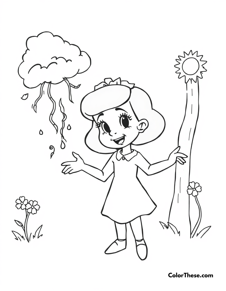 Free printable pepa and the weather coloring page for kids and adults - A pepa controlling the weather with her emotions in encanto (disney).