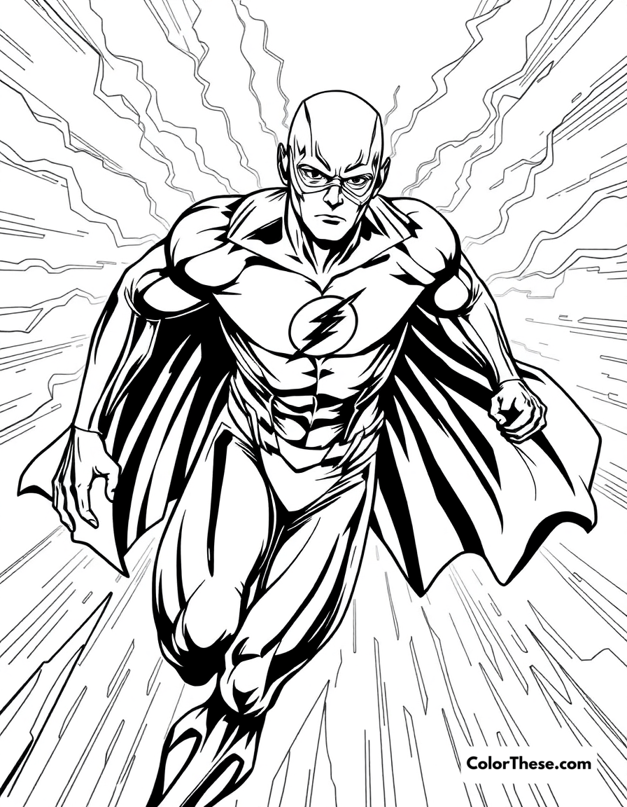 Free printable flash (dc comics) and the multiverse coloring page for kids and adults - A the flash (dc comics) running through the multiverse.