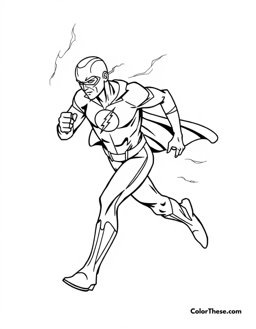 Free printable flash (dc comics) running through time coloring page for kids and adults - A the flash (dc comics) running so fast he travels through time.