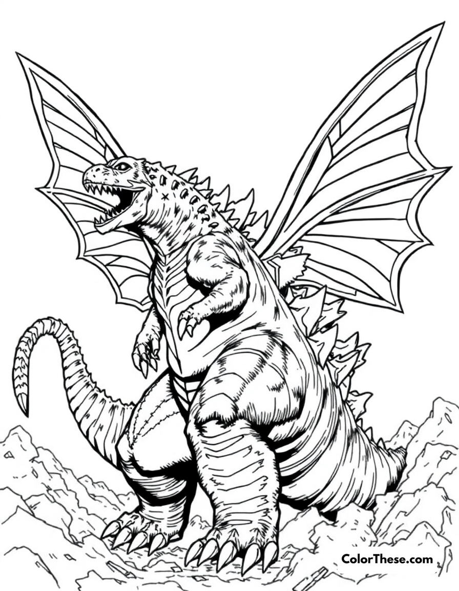 Free printable godzilla vs. mothra coloring page for kids and adults - A godzilla battling the giant moth, mothra.