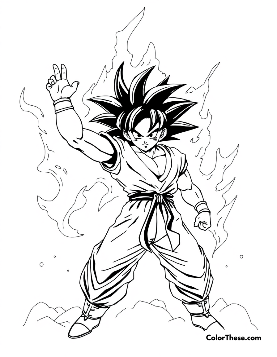 Free printable goku in ultra instinct form coloring page for kids and adults - A goku (dragon ball) achieving the powerful ultra instinct form.